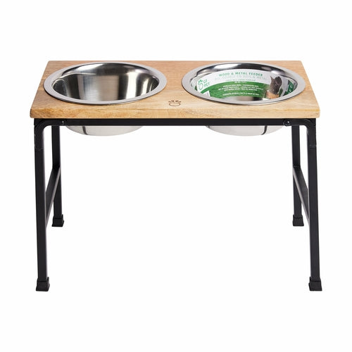 Wood & Metal Elevated Feeder Pet Bowl