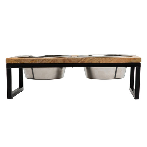 Wood & Metal Elevated Feeder Pet Bowl