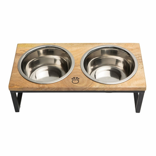 Wood & Metal Elevated Feeder Pet Bowl
