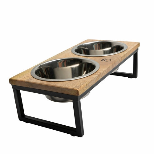 Wood & Metal Elevated Feeder Pet Bowl