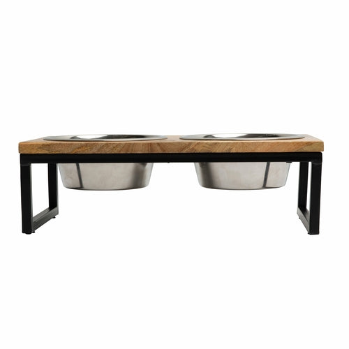 Wood & Metal Elevated Feeder Pet Bowl